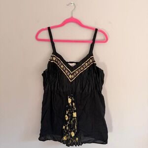 Y2K BLACK AND GOLD VENEZIA CRINKLE TANK TOP